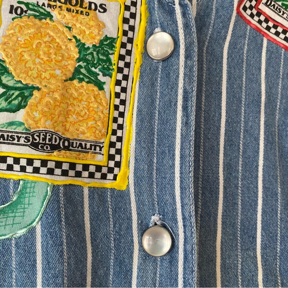 Vintage Denim Sleeveless Dress Midi Front Button Denim Flower Garden M - Picture 10 of 16